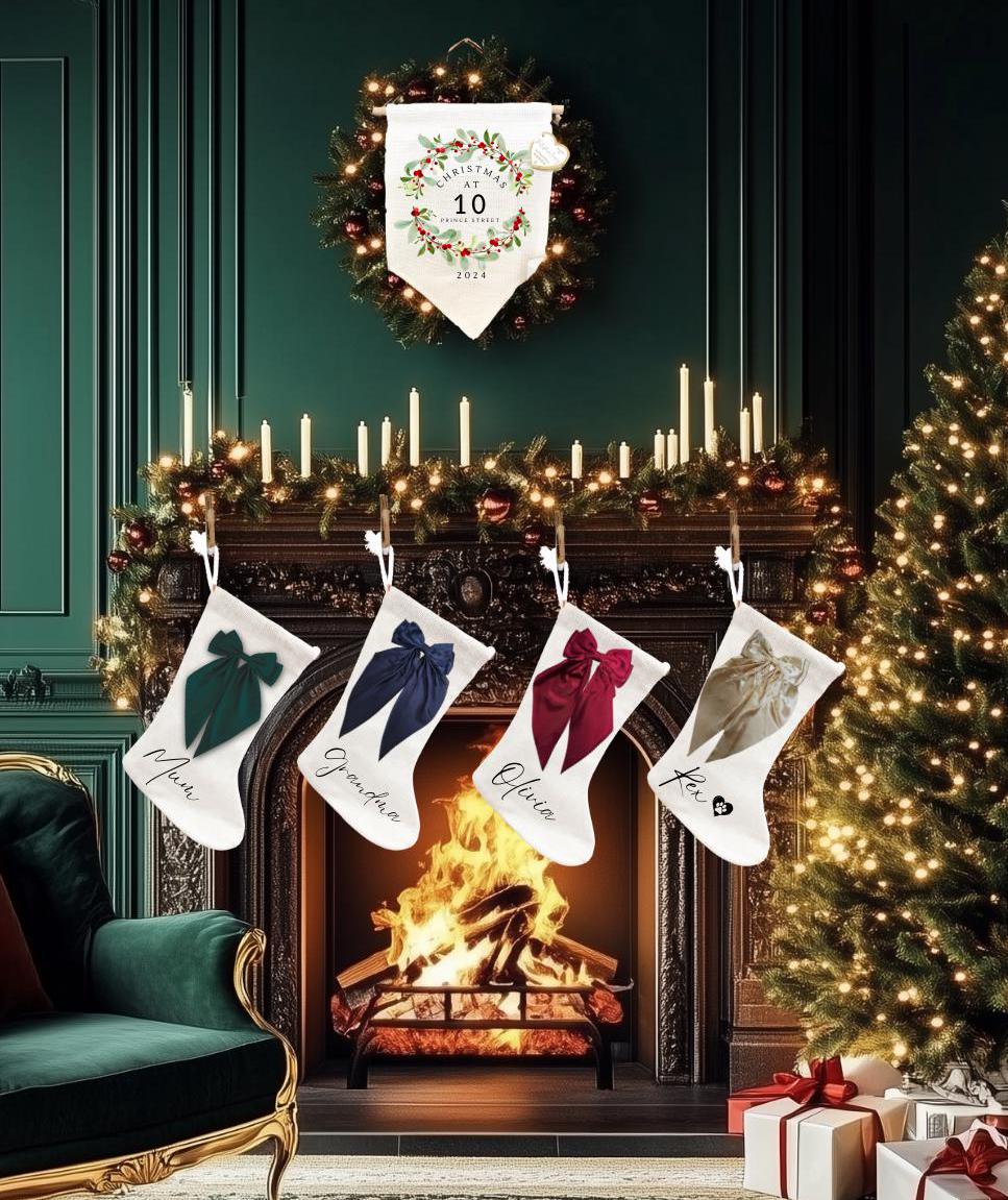 Personalised Christmas Stockings, Christmas Gifts, Bow Christmas Stocking, Christmas Decorations, Custom Family Stockings, Holiday Decor