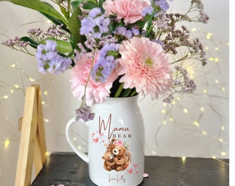 Personalised Mothers Day Vase, Mothers Day Gift, Mom Bear Vase Gift, Mum Gifts, Mummy Gift, Gift For Her, Mum Ceramic mug, Gift For Mom