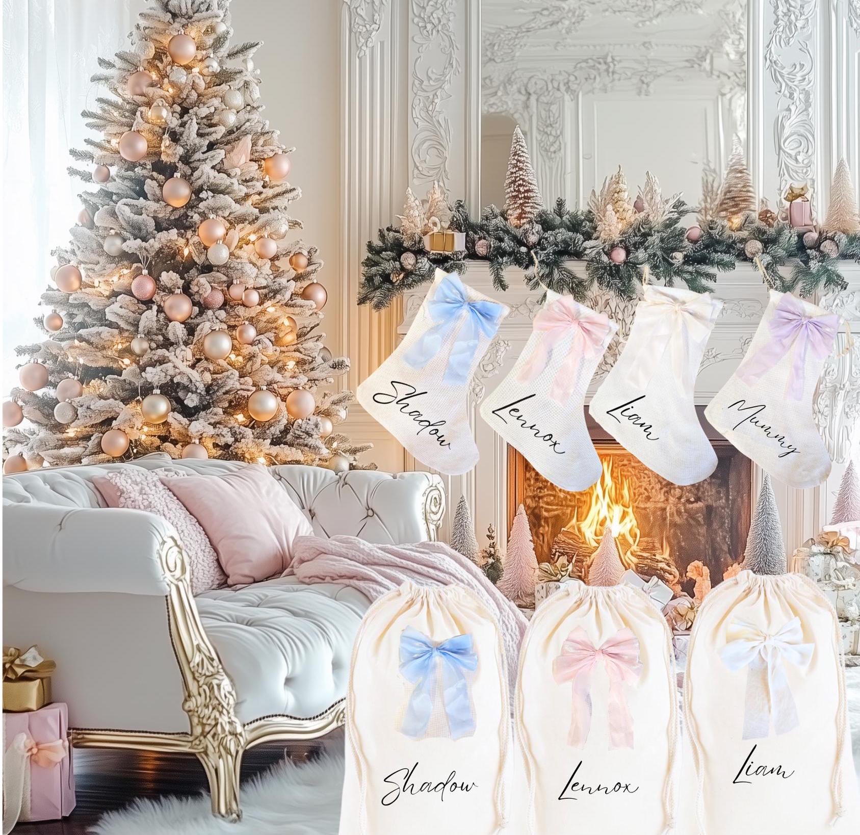 Personalised Christmas Stockings, Christmas Gifts, Bow Christmas Stocking, Christmas Decorations, Custom Family Stockings, Holiday Decor
