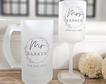 Personalised Bride and Groom Glasses, Personalised Mr and Mrs Glasses, Personalised Wedding Glasses, Personalised Wedding Stein,Wedding Gift