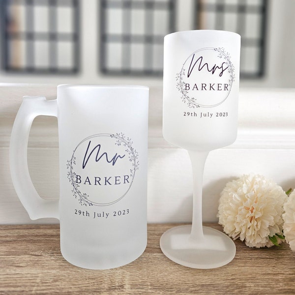 Personalised Bride and Groom Glasses, Personalised Mr and Mrs Glasses, Personalised Wedding Glasses, Personalised Wedding Stein,Wedding Gift