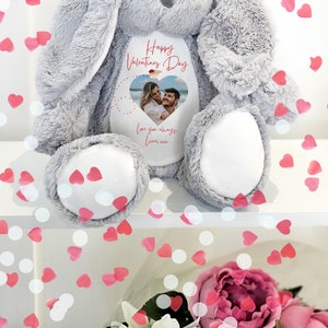 Personalised Anniversary Wishes Gift, Anniversary Soft Toy, Anniversary Gift For Her, Gift for Him, Gift For Boyfriend, Gift for Girlfriend, Grey bunny