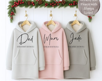 Överdimensionerad filt med huva, matchande pyjamas till alla hjärtans dag, present till mors dag, plyschig sherpafodrad huva, present till mamma, present till pappa