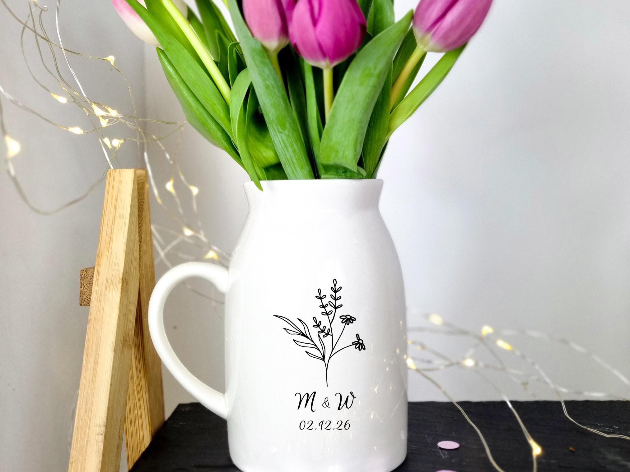 パーソナライズされた陶器の花瓶、バレンタインギフト、結婚祝い 