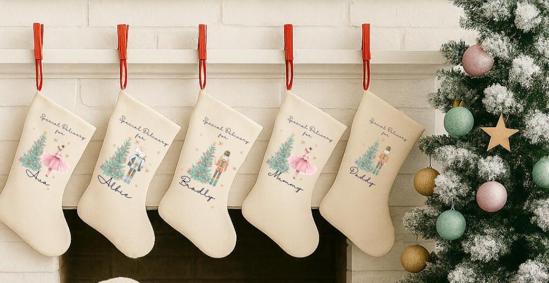Personalised Christmas Special Delivery Stocking, First Christmas Stocking, Family Christmas Stocking Set, Sugar Plum Fairy, Nutcracker
