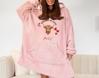 Gepersonaliseerde Highland Cow-hoody, cadeaus voor koppels, cadeau voor haar, cadeaus voor koppels, cadeau voor hem, cadeaus voor koppels, aangepaste oversized hoodie