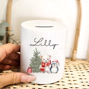 Personalised Christmas Money Box, Christmas Stocking Filler, Woodland Animal Money Box, Personalised Christmas Gift, Savings Jar, Piggy bank