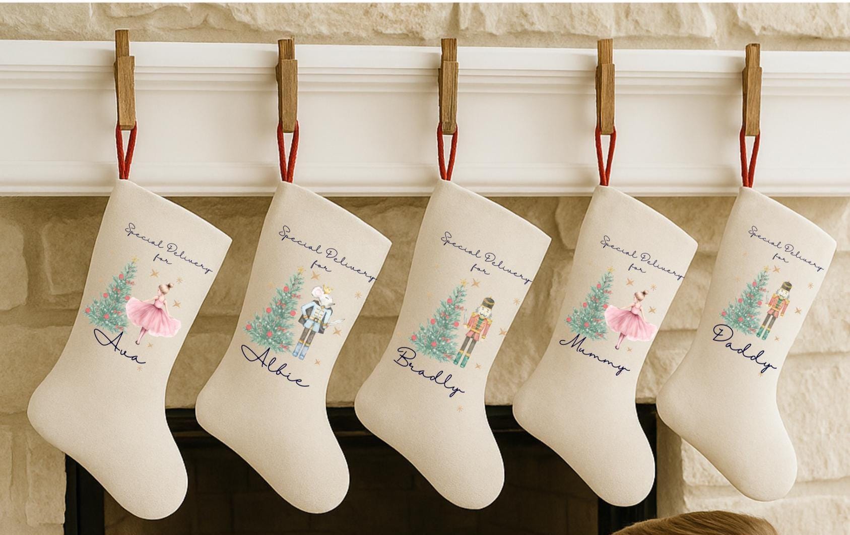 Personalised Christmas Special Delivery Stocking, First Christmas Stocking, Family Christmas Stocking Set, Sugar Plum Fairy, Nutcracker