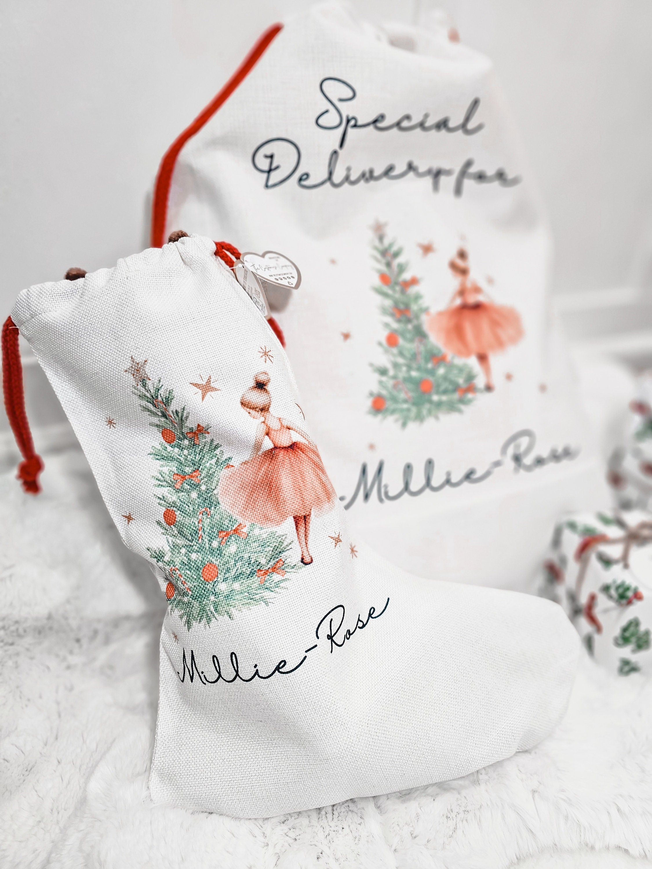 Personalised Christmas Special Delivery Stocking, First Christmas Stocking, Family Christmas Stocking Set, Sugar Plum Fairy, Girl Gifts
