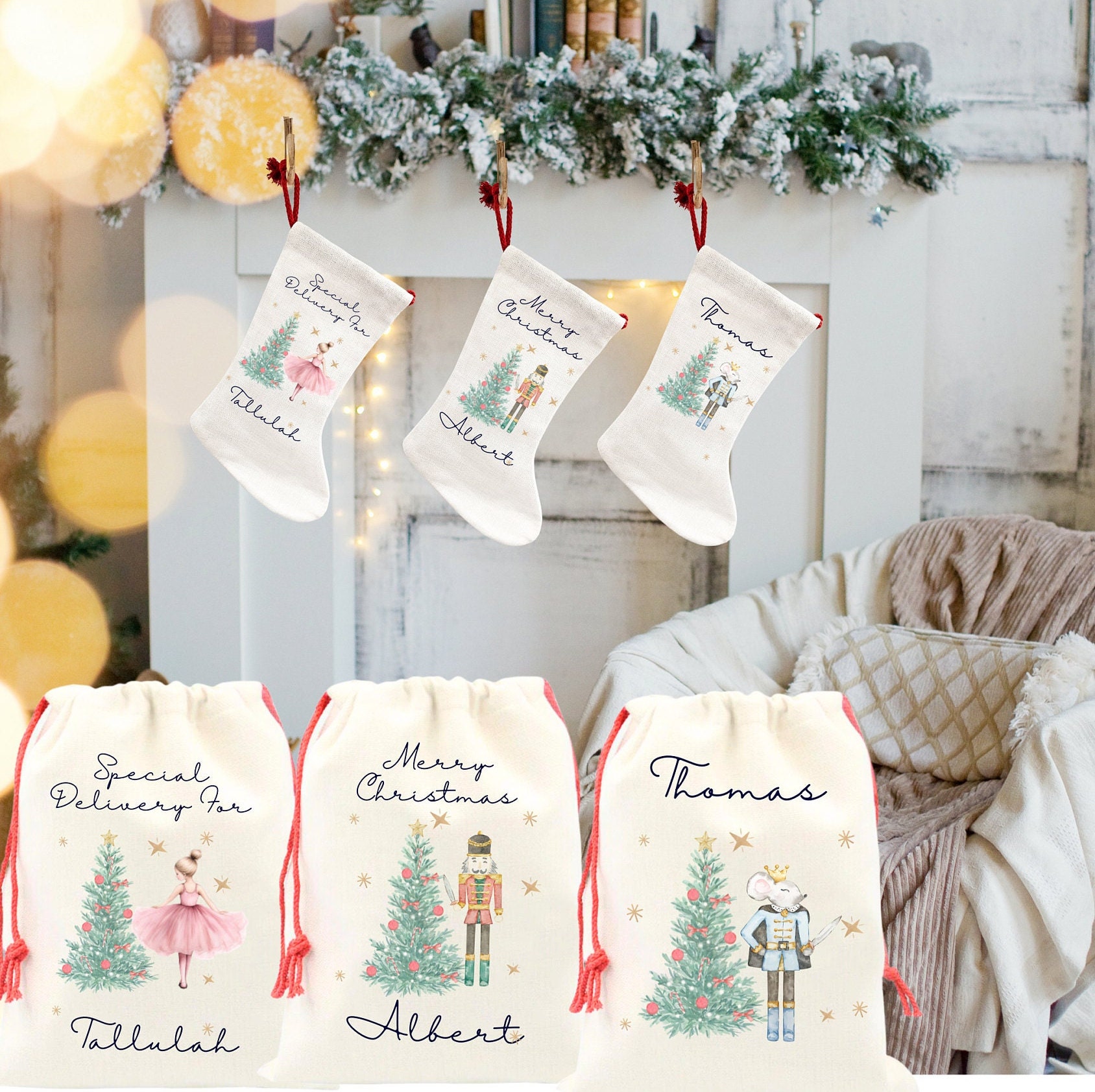 Personalised Christmas Special Delivery Stocking, First Christmas Stocking, Family Christmas Stocking Set, Sugar Plum Fairy, Girl Gifts