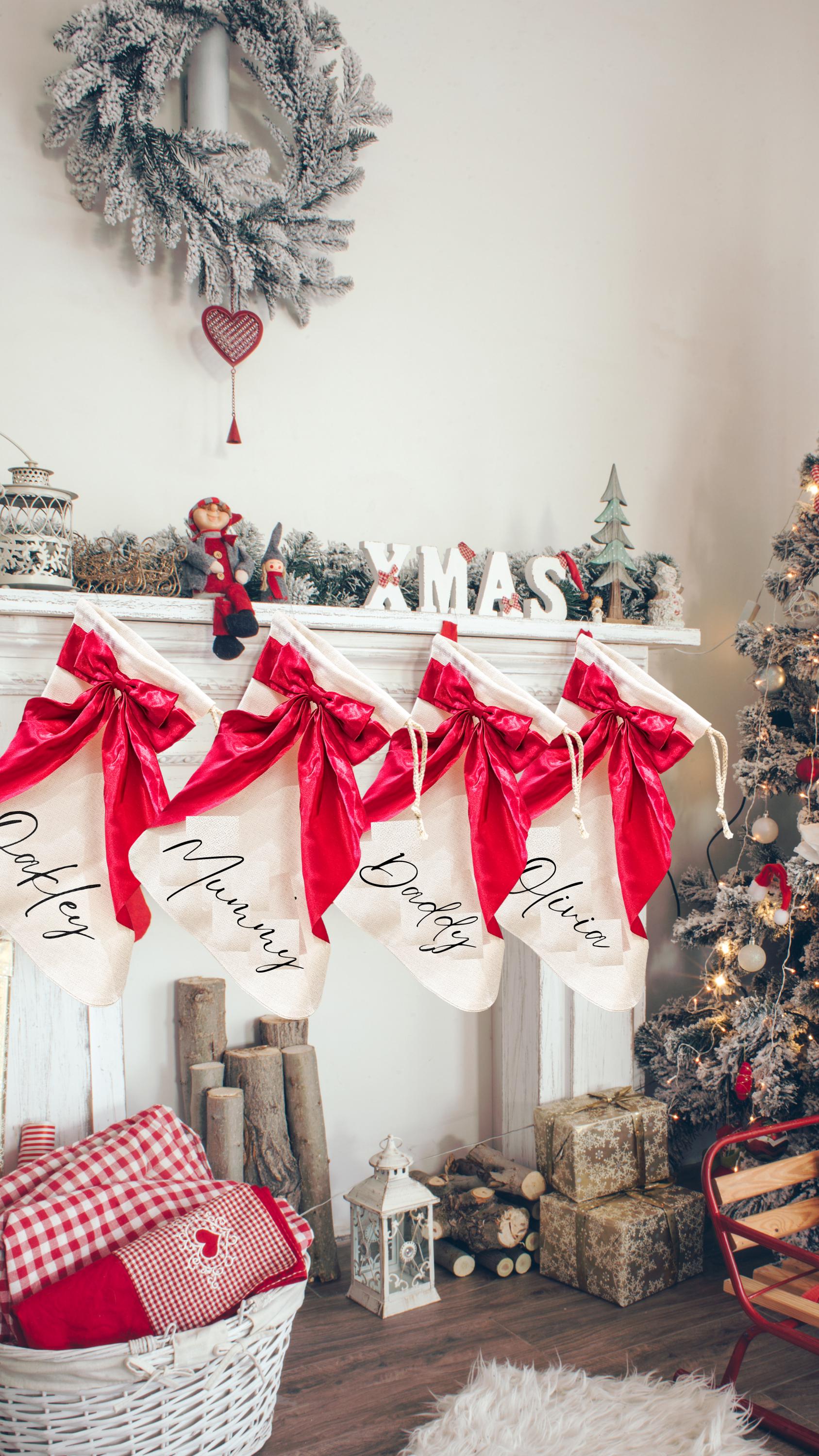 Personalised Christmas Stockings, Christmas Gifts, Bow Christmas Stocking, Christmas Decorations, Custom Family Stockings, Holiday Decor