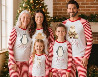Pijamas a juego, Pijamas navideños familiares personalizados con nombre, Pijamas a juego para niños y adultos, Conjuntos navideños para Nochebuena, Pijamas personalizados