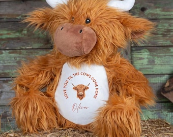 Personalised Highland Cow Soft Toy, Mothers Day Gifts, Highland Cow Plush, Gift For Her, Gift For Him, Teddy Bear, Kids Custom Gift