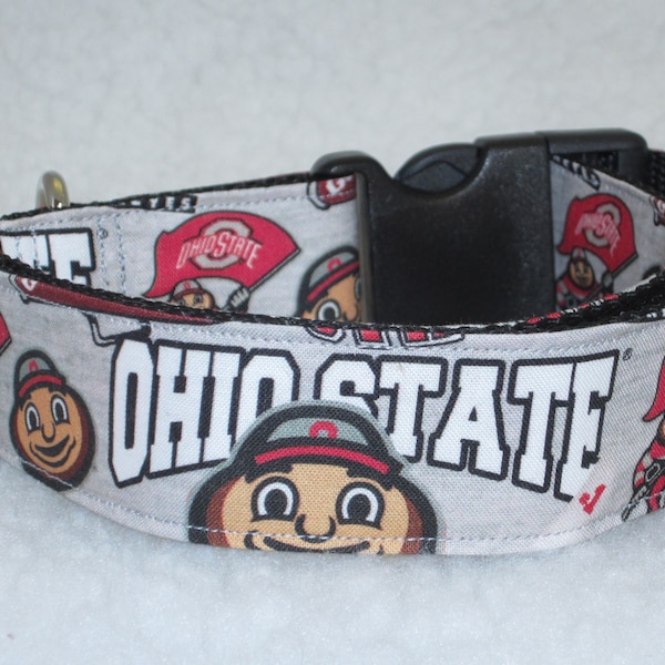 Ohio State Univ., The Brutus Buckeye Dog Collar, 1", 1.5" & 2" Wide,  Side Release or Martingale Dog Collar