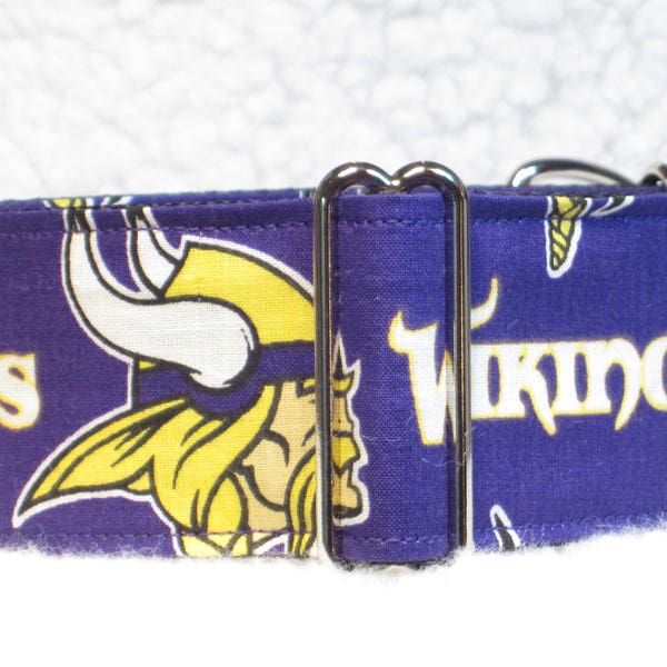 Minnesota Vikings, Martingale or Side Release Dog Collar, Ragnar / Viktor 1", 1.5" & 2" inch Wide Dog Collar, White/Gold/Black/Purple