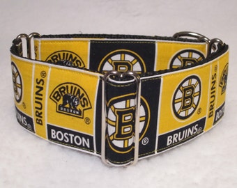 Boston Bruins NHL Martingale Dog Collar, or Side Release Dog Collar, 1", 1.5" & 2" inch Wide, Dog Collar, Whippet Martingale Collar, Galgo
