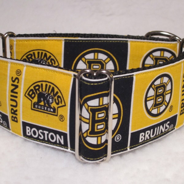 Boston Bruins NHL Martingale Dog Collar, or Side Release Dog Collar, 1", 1.5" & 2" inch Wide, Dog Collar, Whippet Martingale Collar, Galgo