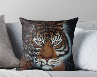 Tigers Wildlife Abstract Tiger Face Faux Silk 45cm x 45cm Sofa Cushion
