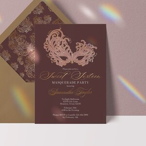 sweet 16 masquerade birthday invitation  masquerade birthday invite 16th birthday invitation teen girl sixteenth birthday invite