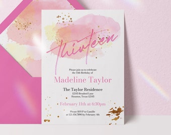 13th birthday invitation, teen girl birthday invitation, birthday invitation teen girl, teen birthday invitation, thirteenth birthday invite