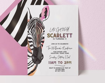 Editable Zebra Birthday Invitation, Safari Animals Birthday Invitation, Party Animals Invite, Zebra Party Invite, Zoo Party Invitation