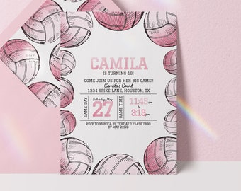 editable volleyball invitation, girl volleyball birthday invitation, volleyball birthday invite, volleyball digital download invitation