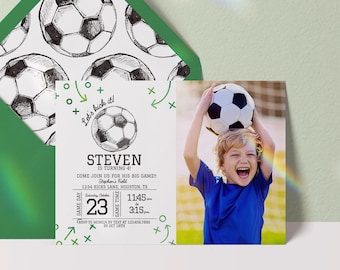 editable soccer invitation with photo, soccer birthday invitation, soccer birthday invite, soccer digital download invitation, game time