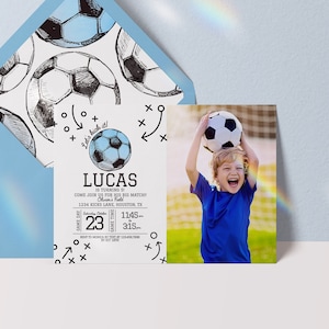 editable soccer invitation with photo, soccer birthday invitation, soccer birthday invite, soccer digital download invitation, game time