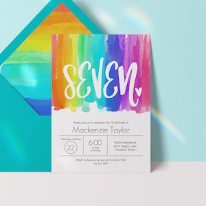 editable 7th birthday invitation, seventh girl birthday invite, 7th birthday invitation girl, seven birthday invite, 7th birthday invite