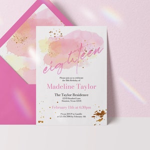 18th birthday invitation, teen girl birthday invite, 18th birthday invitation teen girl, teen birthday invite, eighteenth birthday invite image 1