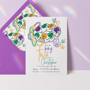 Editable Mardi Gras Invitation Mardi Gras 2nd Birthday Invitation King Mardi Gras Party Mardi Gras Digital Invite Instant Download