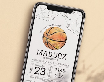 Textable Basketball Birthday Invitation, Basketball Theme Birthday Phone Invitation, Basketball Invite Digital Download, Basketball Editable