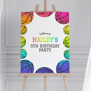 編集可能なバスケットボールのウェルカムサイン、バスケットボールの誕生日サイン、女の子のためのバスケットボールの誕生日パーティー、バスケットボールのデジタルダウンロードサインサイン