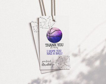 editable basketball favor tag, basketball birthday favor tag, girl basketball birthday tag, basketball digital download favor tag, game tag