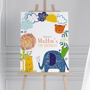 Editable Safari Animals Birthday Welcome Sign Safari Theme Birthday Sign Party Sign Zoo Animals Welcome Sign Digital Download Editable