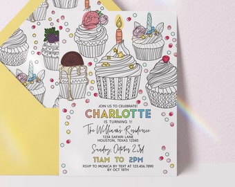 editable cupcake birthday invitation, cupcake girl birthday invite, cupcake decorating birthday invitation, cupcake birthday invite
