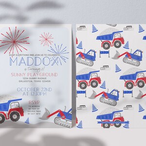 editable construction welcome sign, 4th of july dump truckl birthday sign, construction birthday party, construction digital download sign image 5