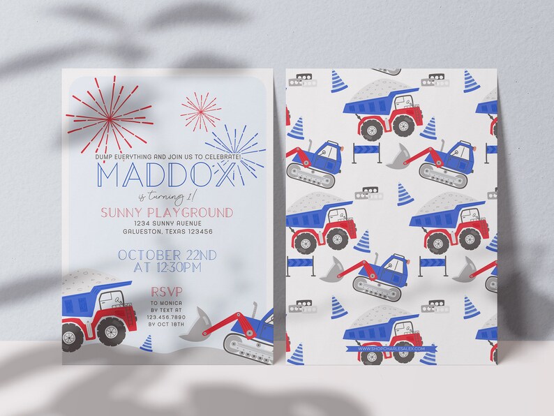 editable construction welcome sign, 4th of july dump truckl birthday sign, construction birthday party, construction digital download sign image 5