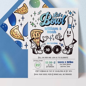 Editable Bowling Party Invitation Joint Bowling Birthday Siblings Bowling Birthday Party Invite Bowling Invitation Boys Bowling Party