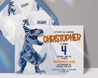 Editable Dinosaur Birthday Invitation, Blue Dinosaur Birthday Invite, Boy, T-Rex Birthday Invitation, Dinosaur Dig Party, Printable Digital