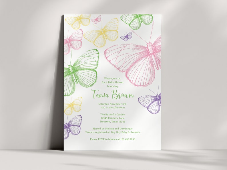 printable butterfly party invitation, butterfly birthday invitation, butterfly invitation, birthday invitation, baby shower image 1