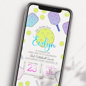 Editable Textable Pickleball Birthday Invitation Pickle Ball Theme Birthday Phone Invitation Pickleball Invite Digital Download