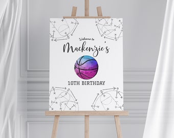 editable basketball welcome sign, basketball birthday sign, basketball birthday party for a girl, basketball digital download sign, sign