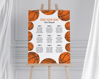 editable basketball seating chart sign, basketball banquet seating chart sign, basketball party, basketball digital download sign, sign