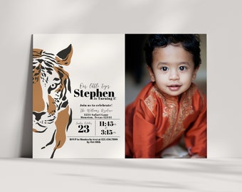 Little Tiger Birthday Invitation with Photo, Tiger Theme Birthday, Party Invite, Safari Animals Invite Digital Download, Tiger Editable