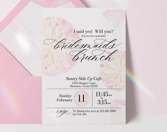 editable bridesmaid brunch invitation, will you be my bridesmaid invitation, editable brunch invitation, diamond brunch invitation template