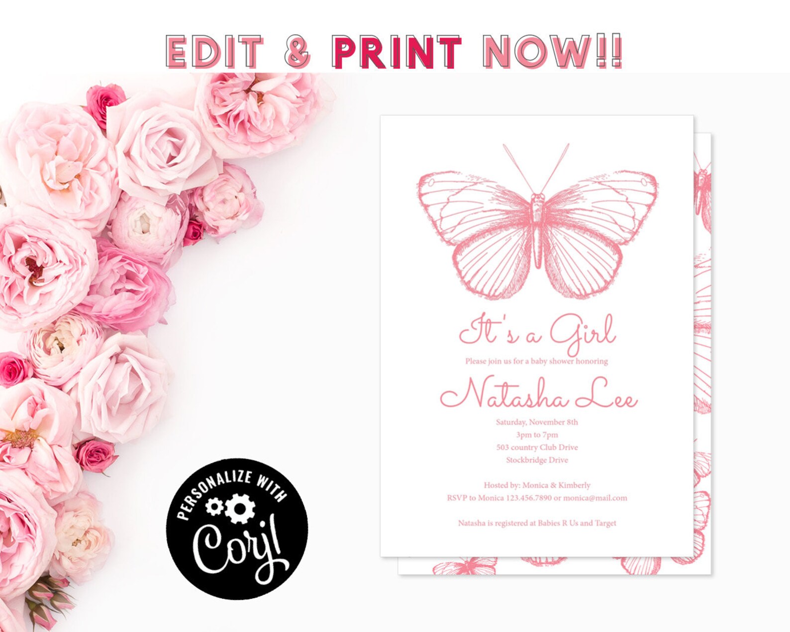 Printable Instant Download Baby Shower Invitation Butterfly | Etsy