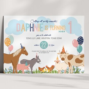 Editable Farm Animals Birthday Invitation Girl Farm Barnyard First Birthday Party Animals Download