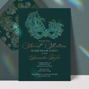 sweet 16 masquerade birthday invitation  masquerade birthday invite 16th birthday invitation teen girl sixteenth birthday invite