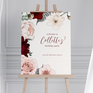 editable birthday welcome sign floral birthday printable sign flowers birthday sign magnolia birthday sign sign template